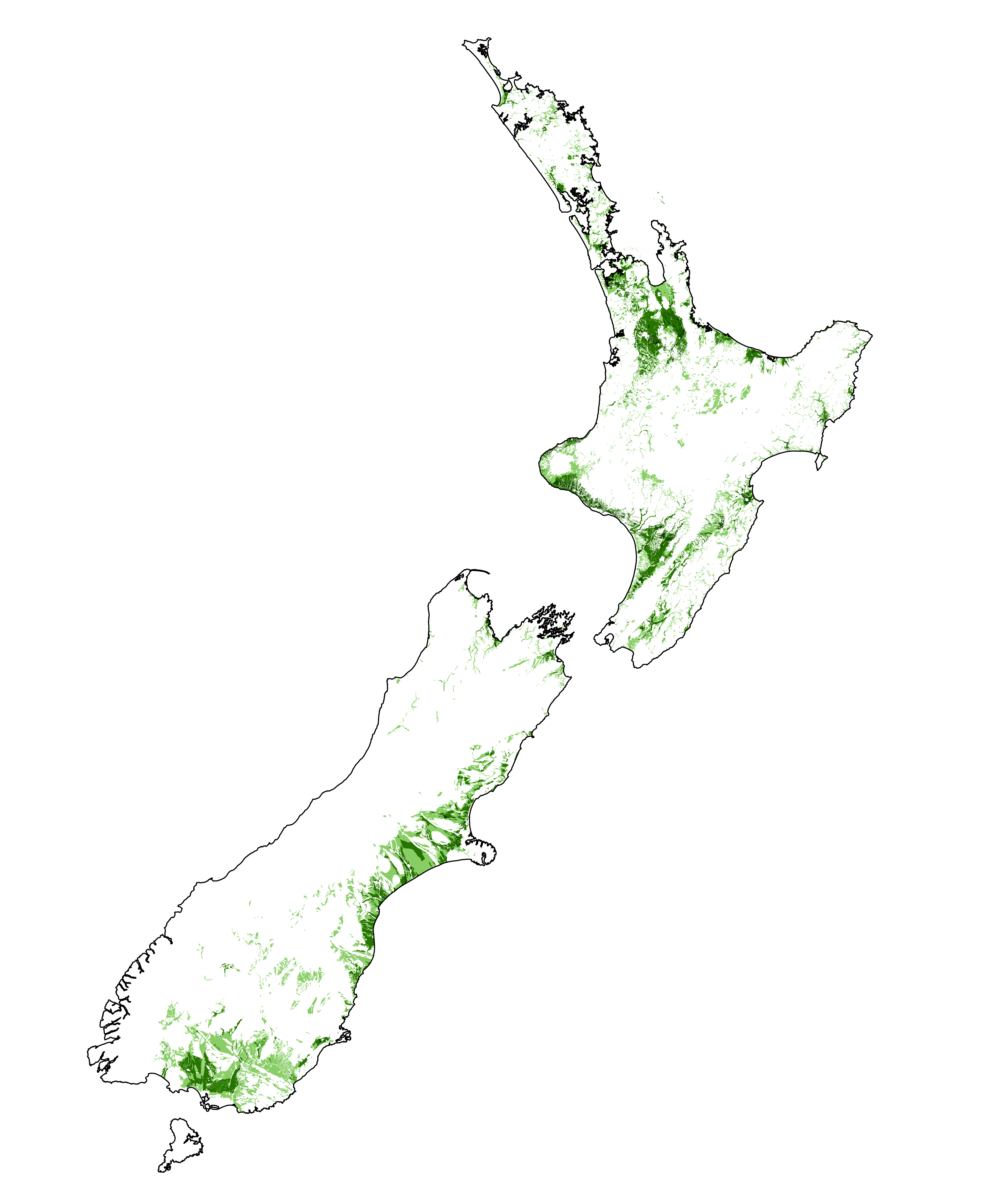 Map of New Zealand showing LUC 1-3 land.